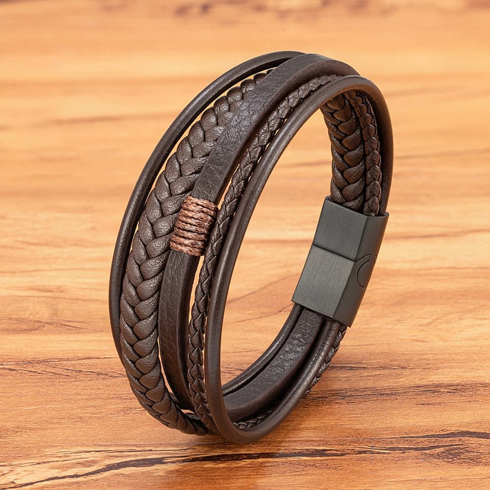 Moda Pulseira Genuína De Couro Masculina Azul/Castanho/Preto Fio Tecido Vintage Aço Inoxidável Acessórios De Jóias Prese