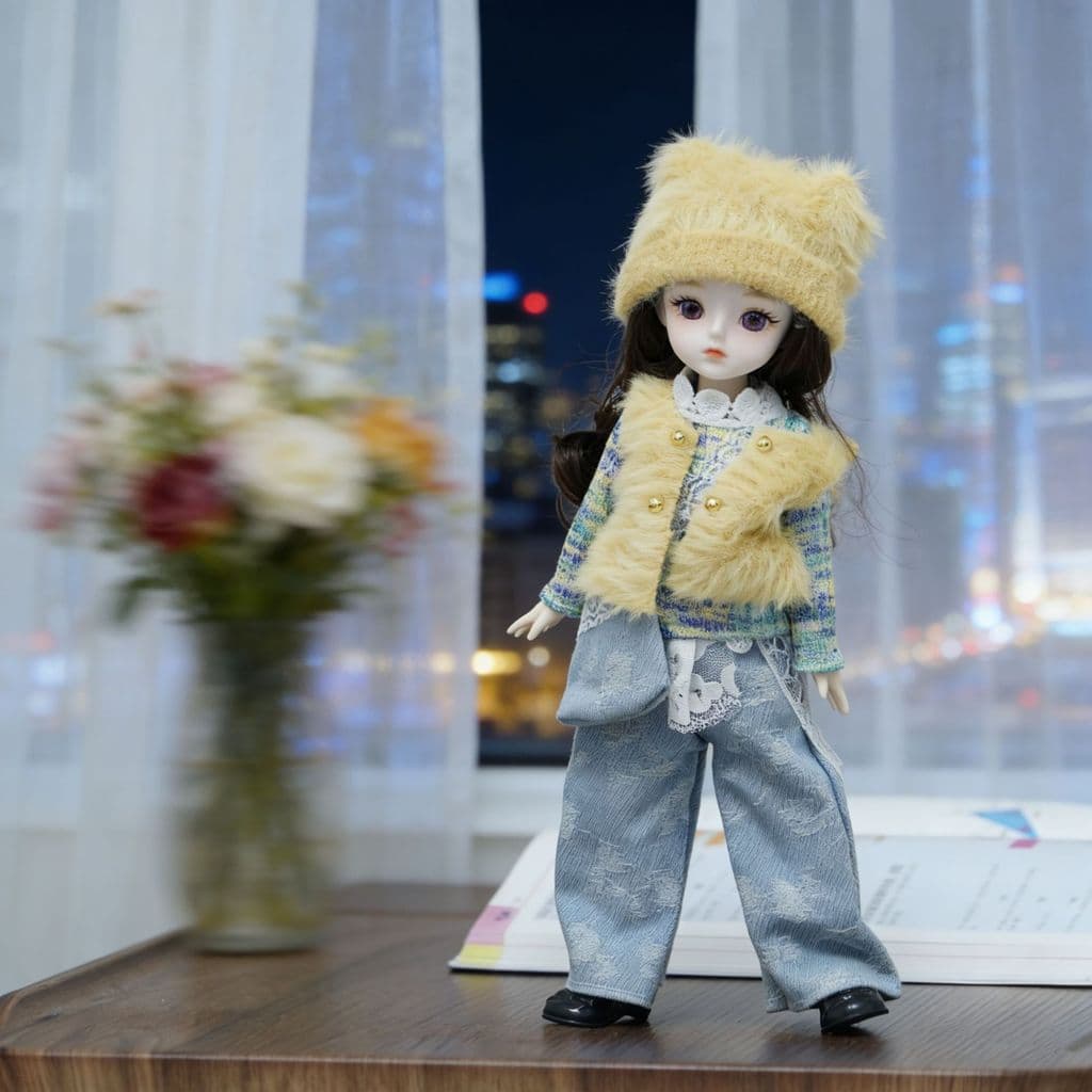 [Estoque pronto] Boneca de 30cm, 6 pontos bjd, boneca multiarticular, roupas de bebê, terno, vestido fofo, roupas WJG080
