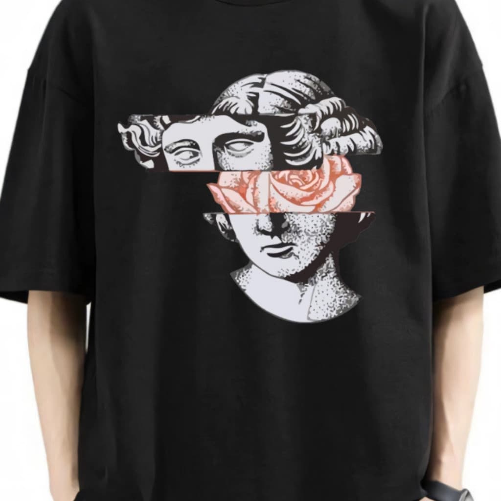 Camiseta Oversized Streetwear Estátua Rosa 100% Algodão Unissex Premium