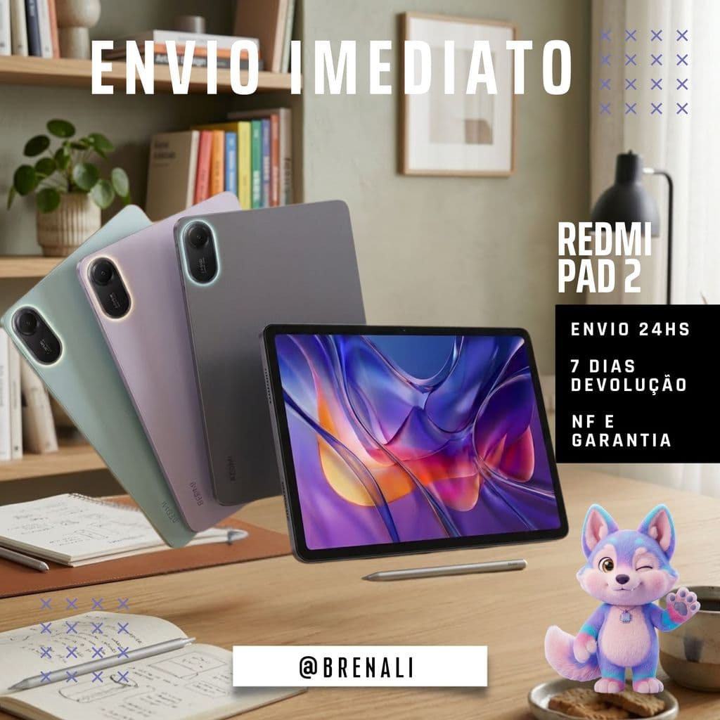 Tablet Xiaomi Redmi Pad 2 128GB/256GB RAM 4GB/8GB Ideal para Estudos e Trabalho