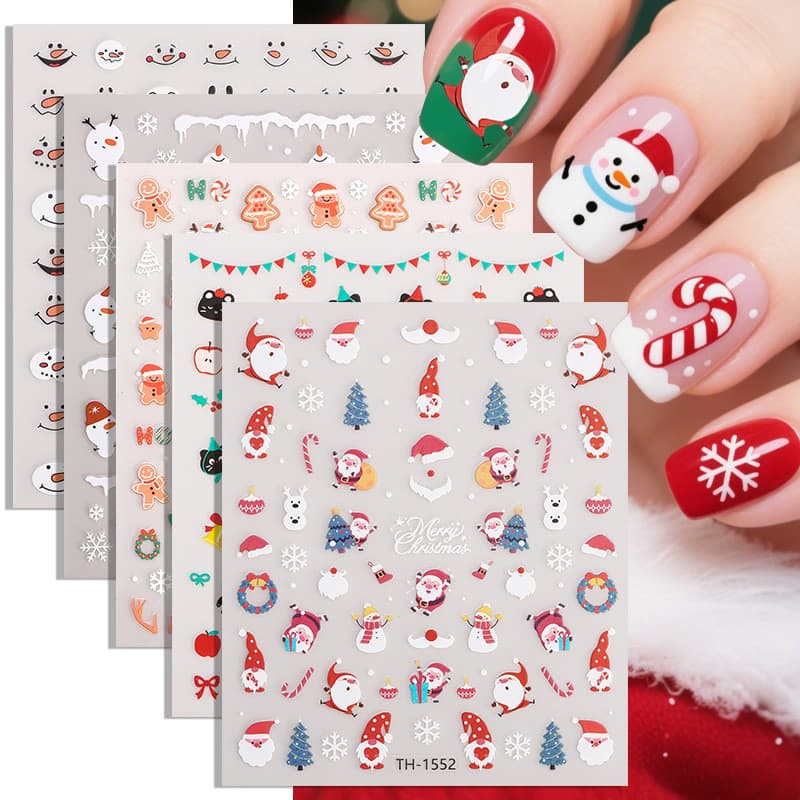 Adesivos de Unhas de Natal DIY, Decalques de Unhas, Adesivos de Unhas com Tema de Boneco de Neve e Árvore de Natal, 70VI
