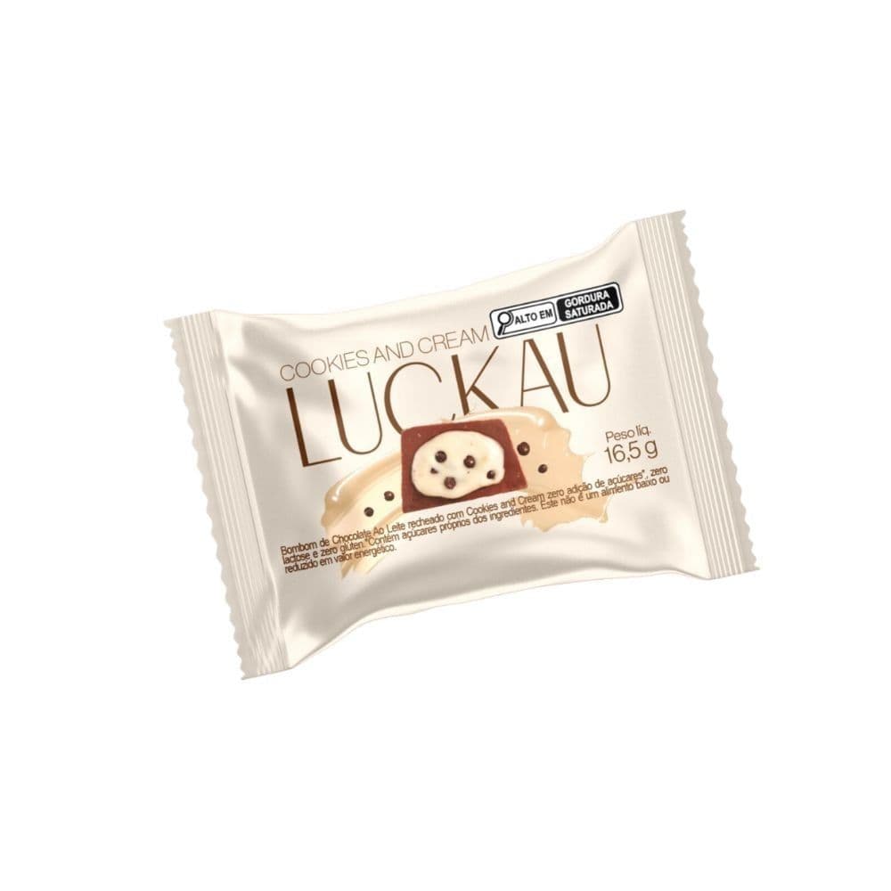 Bombom Luckau Chocolate Ao Leite Recheado com Cookies e Cream Zero Açúcar 16,5g