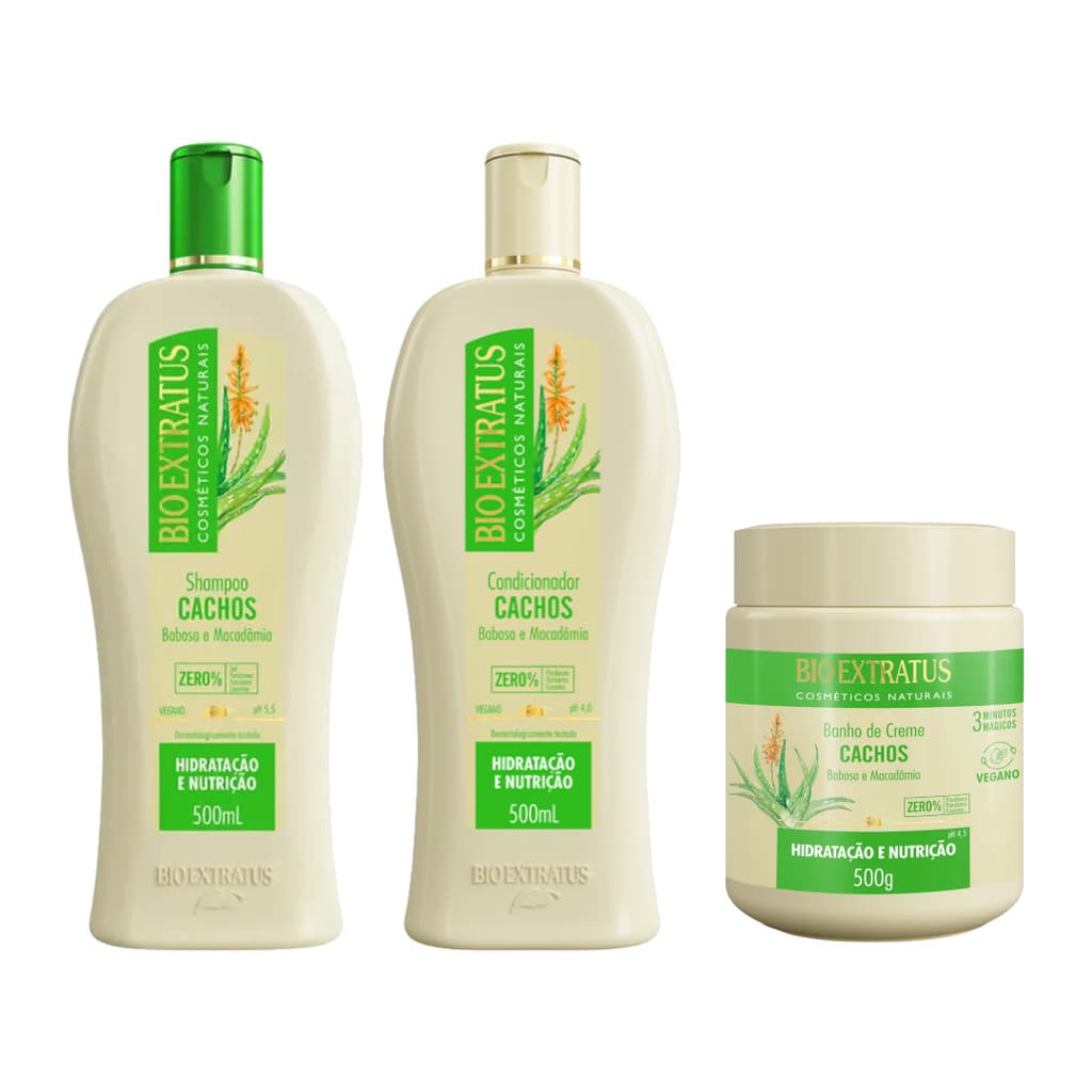 Kit Bio Extratus Cachos Shampoo Cond Máscara 3x500ml