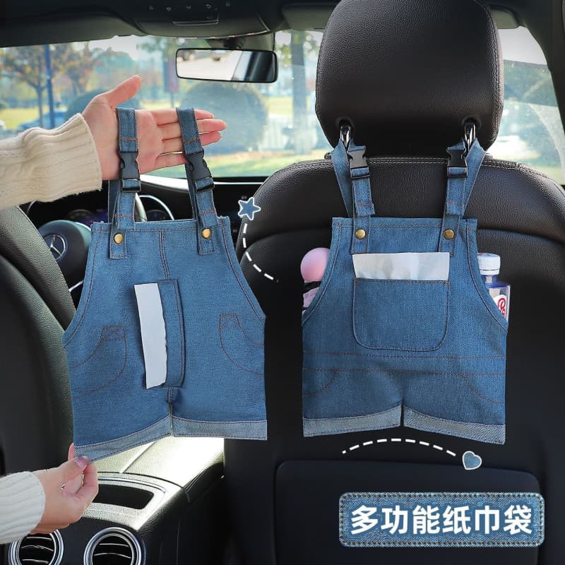 Caixa de lenços multifuncional em formato de macacão jeans para carro, caixa de lenços divertida e criativa em formato d