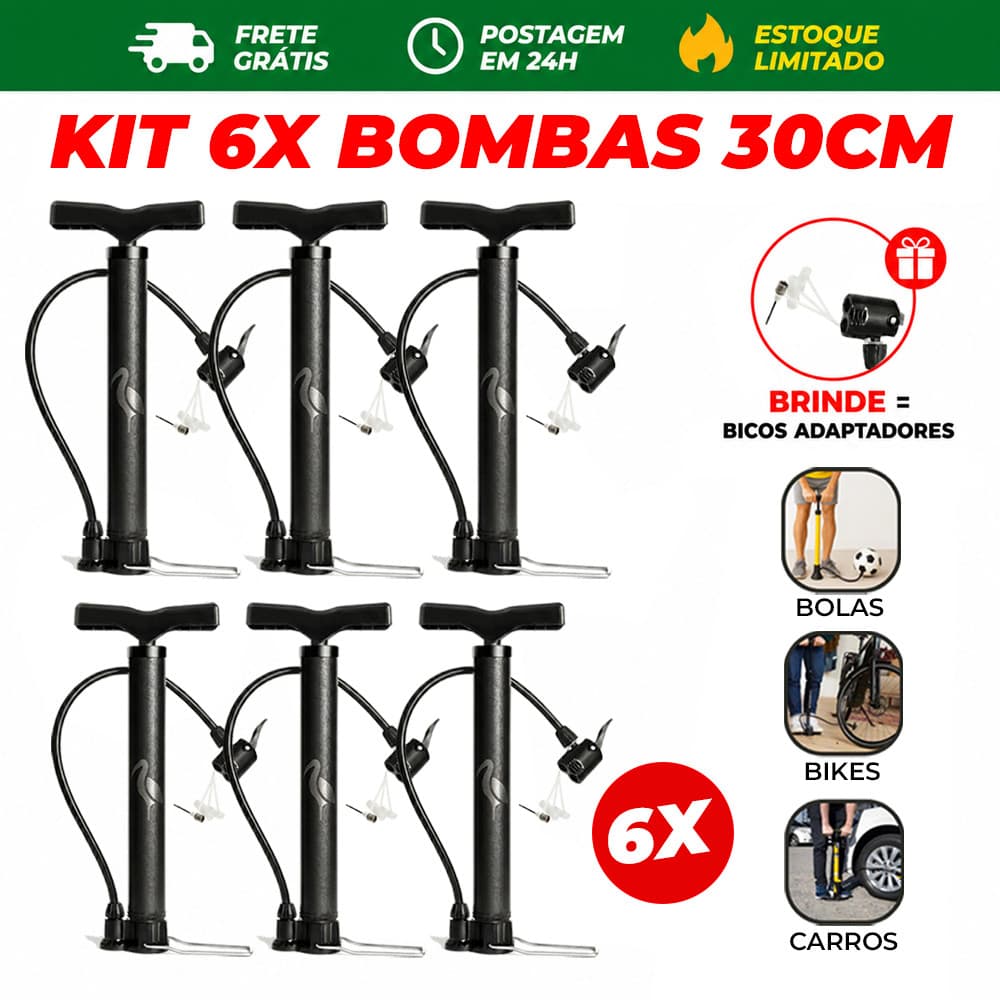 6x Bombas de Ar Manual FBG 30cm Para Pneu Bike Moto Bola Envio Rápido