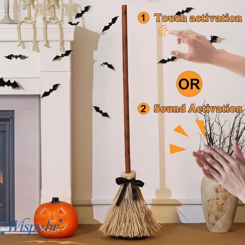 Vassoura De Bruxa Em Movimento De Halloween , Adereço Elétrico , Fantasia De Música Automática , Decoração De Festa