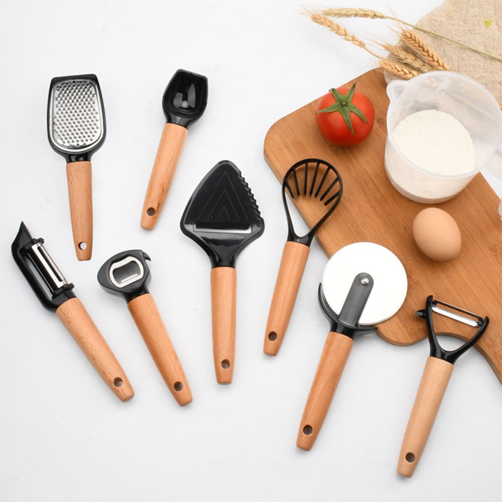 Conjunto de Utensílios de Cozinha Domésticos: Descascador de Frutas, Abridor de Garrafas, Colher de Sorvete, Espátula pa