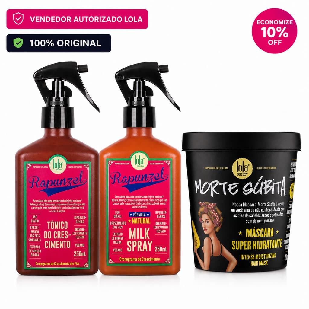 Máscara Morte Súbita450g + Tônico 250ml + Milk 250ml Lola Cosmetics