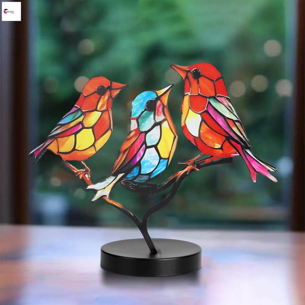 Pássaro Acrílico No Ramo Ornamento De Mesa Decoração De Escritório Doméstico