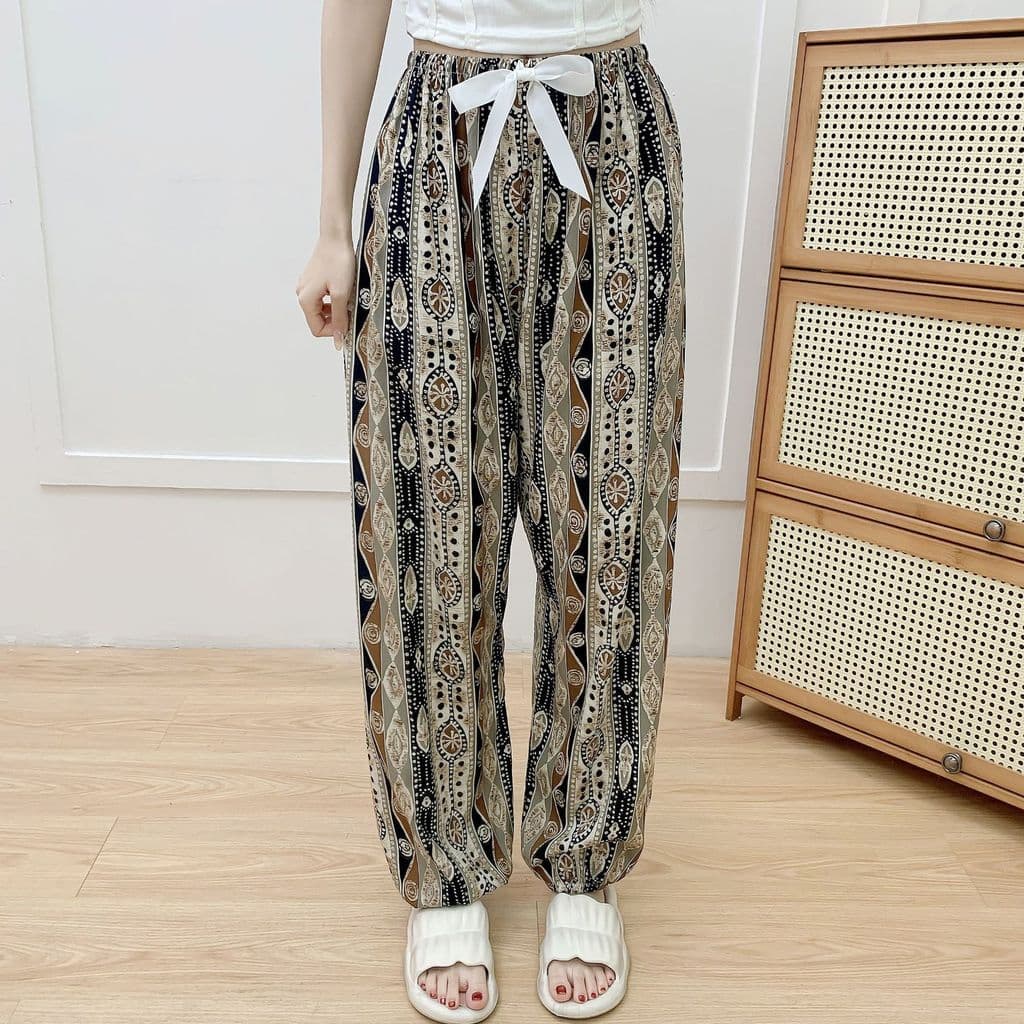 Calças de pijama de seda de algodão femininas verão novo estilo influenciador calças com punho Bloomers de algodão Artif