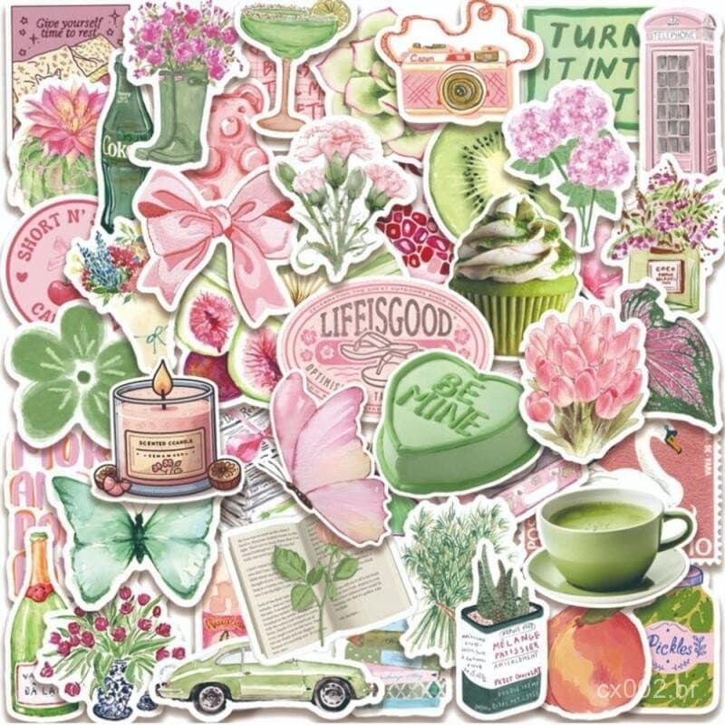 50 Pçs Vento Rosa Verde Verão Flor À Prova Dwaterproof Água Adesivo Decoração DIY Para Notebook Móvel Copo De Guitarra M