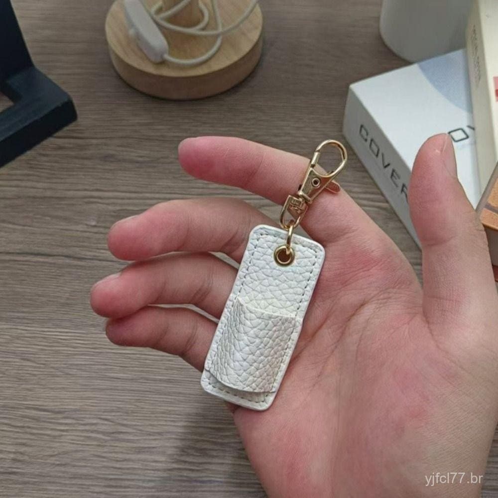 Estojo para canetas com cordão, estilo colar com clipe em couro PU, bolsa durável para chaveiro.