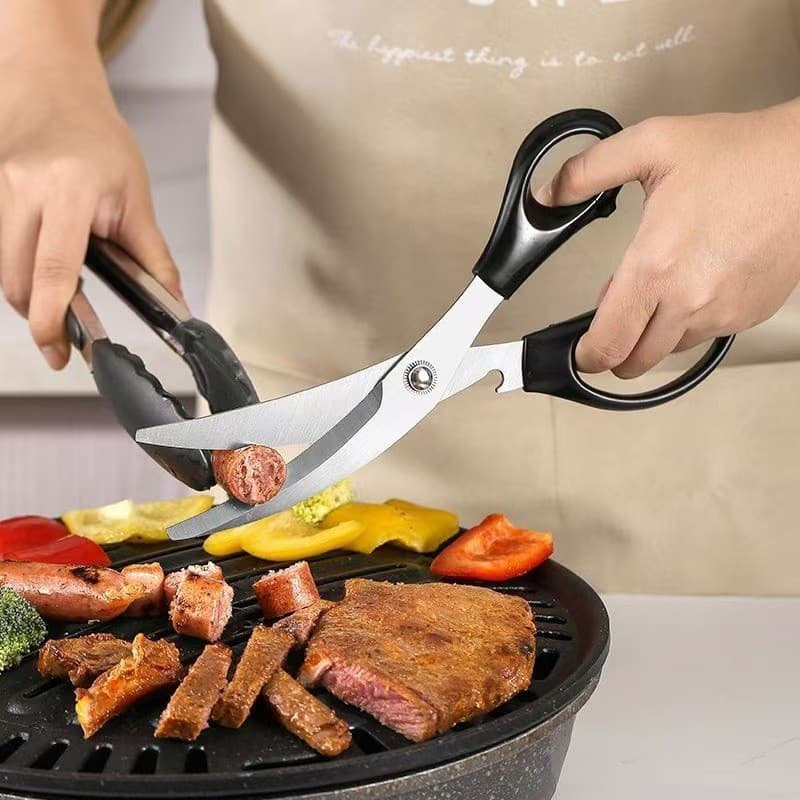 Tesoura de churrasco coreana, tesoura de cozinha de aço inoxidável, conjunto de pinças de churrasco, tesoura de cotovelo