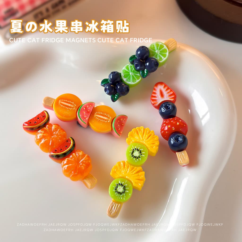 Ímãs magnéticos criativos com tema de comida, espetos de frutas 3D realistas, ornamentos de decoração para, ímãs de