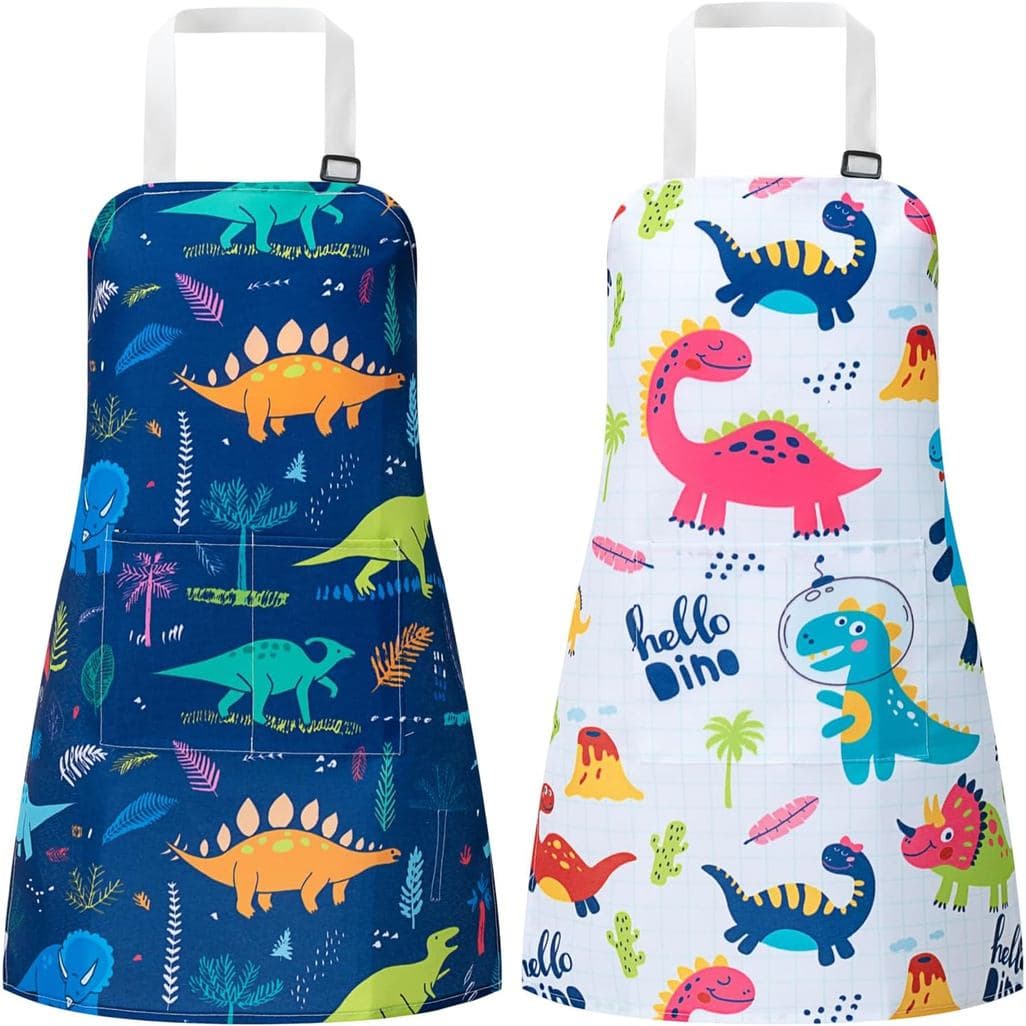 2 Aventais Infantis para Pintura, Aventais de Arte para Crianças com Bolsos, Aventais de Cozinha Fofos para Crianças, Av