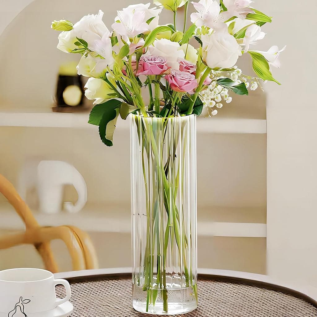 Vasos de Vidro Transparente de 10 Polegadas, Vaso Canelado para Centro de Mesa, Decoração de Casa, Mesa de Escritório, E