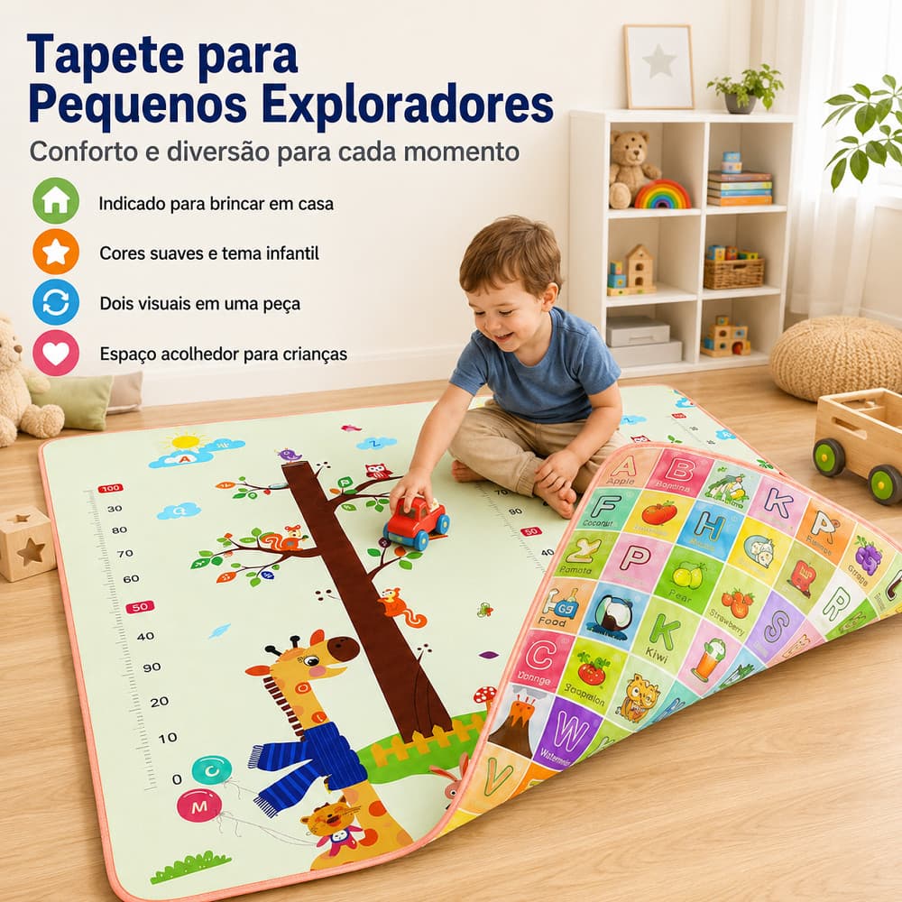 Tapete Infantil de Atividades 150x180cm em Plástico Dobrável Dupla Face Impermeável Tapete Térmico para Bebê Engatinhar