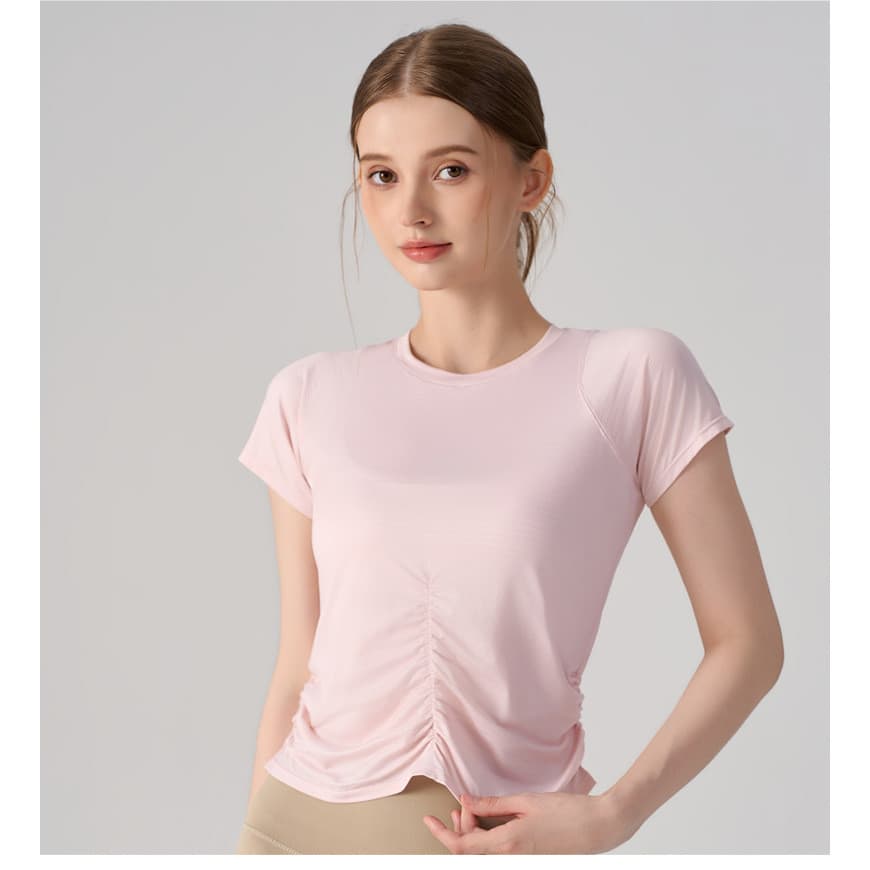 Roupas de ioga plissadas de manga curta para Fitness, secagem rápida, respirável, Top esportivo, Slim Fit, corrida