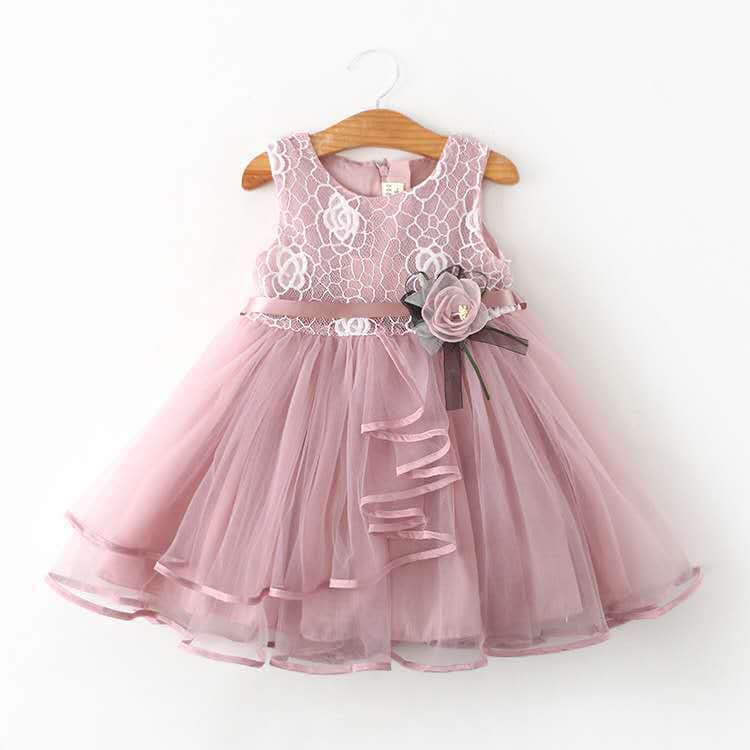 Roupa de Verão Infantil Estilo Coreano Vestido Sem Mangas com Detalhes em Renda para Meninas