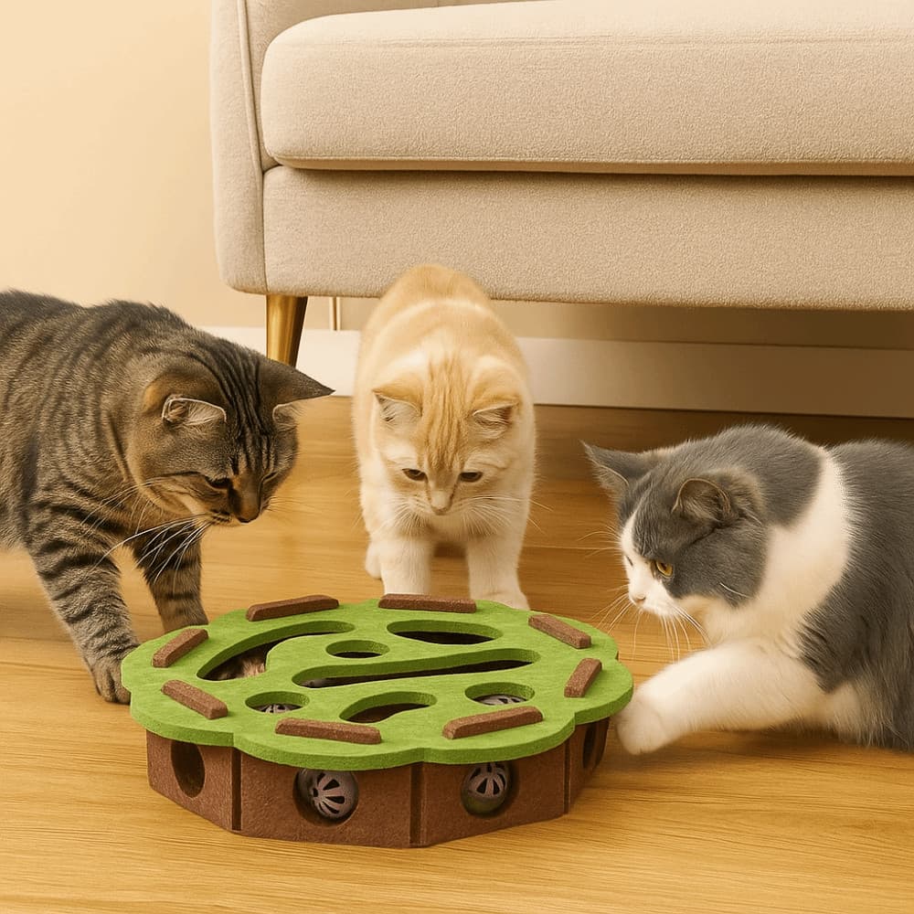 Brinquedo de Quebra-Cabeça para Gatos de Interior, Caixa Labirinto de Feltro com Bolas Rolantes para Exercício e Arranha