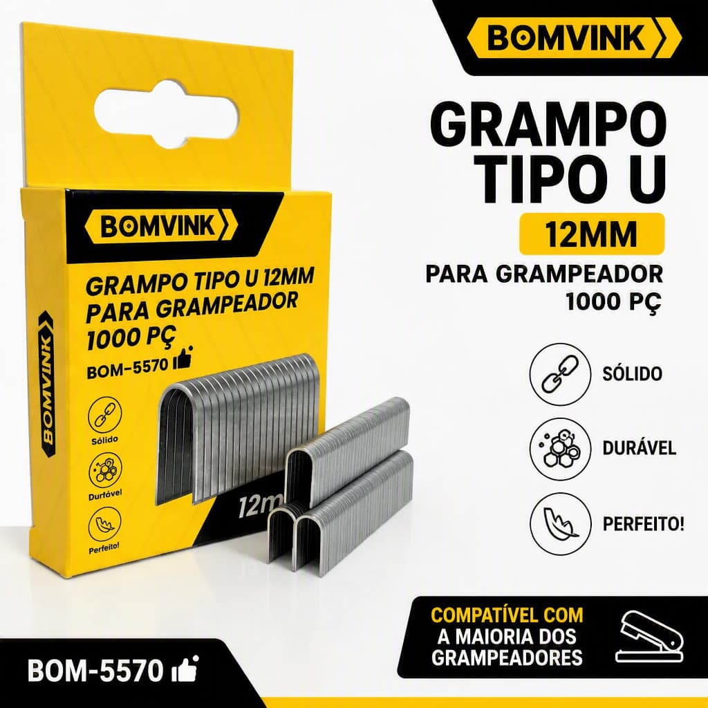 Grampo Reto Pino U 12mm Para Grampeador Manual