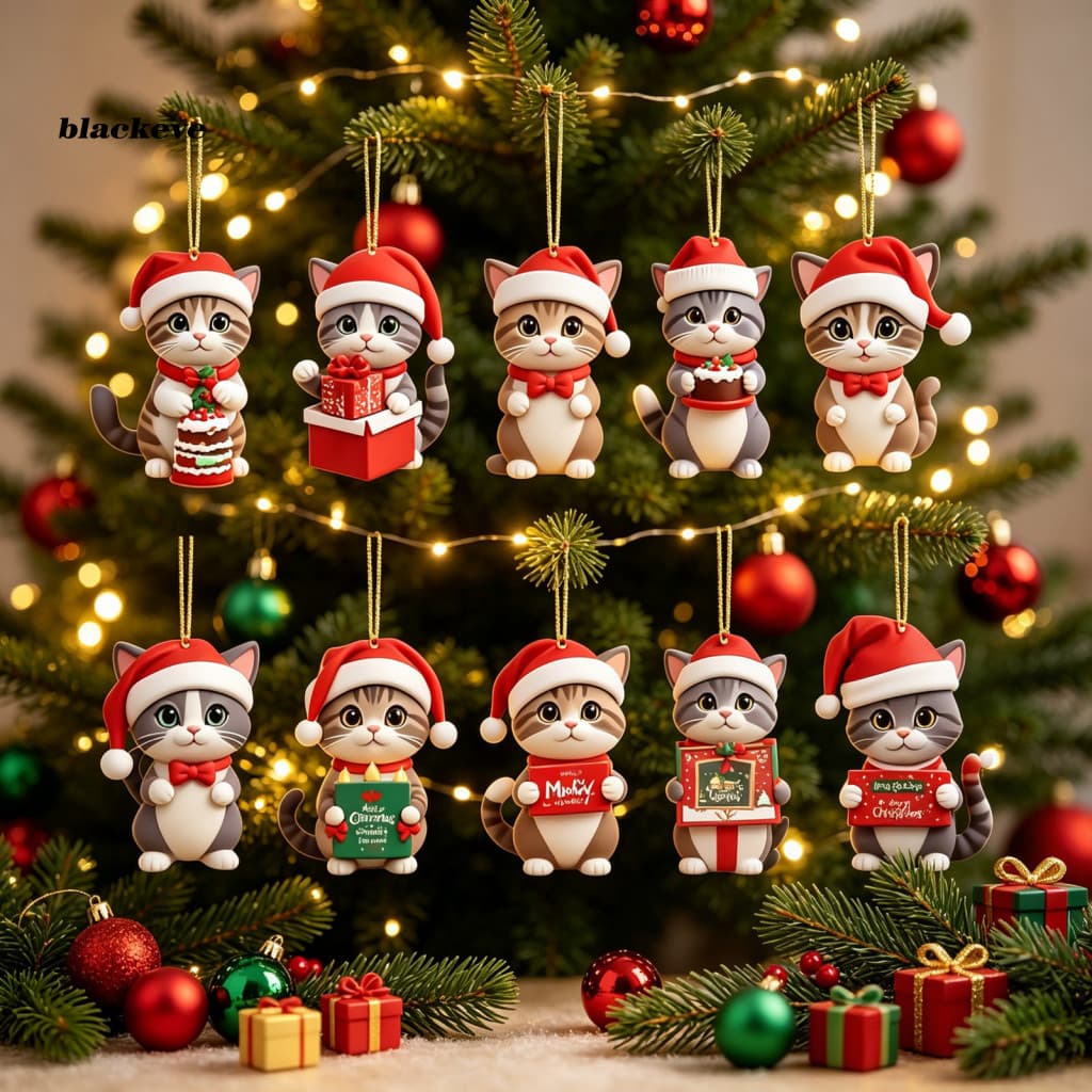 BL-Calendário De Contagem Regressiva De 24 Dias Com Pingentes Acrílicos , Caixa De Presente De Gato De Natal 2026 , Enfe
