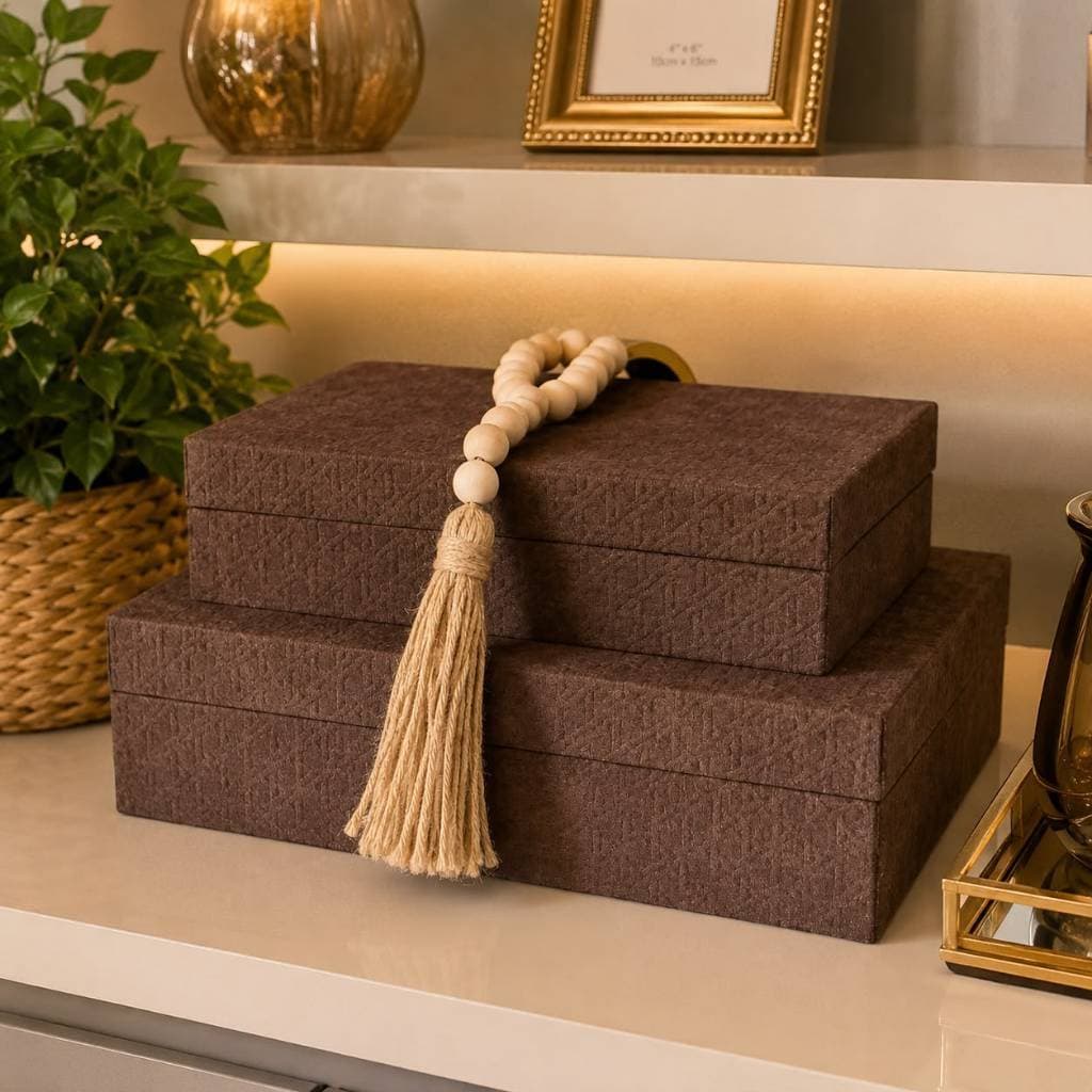 Kit Caixa Decorativa Baú Organizador Porta Objetos Quarto Sala Courino Escritório Decoração