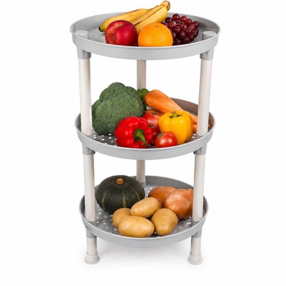 FRUTEIRA ORGANIZADORA CINZA 3 ANDARES PLASTICA MULTIUSO CESTO PORTA LEGUMES FRUTAS PRATELEIRA COZINHA
