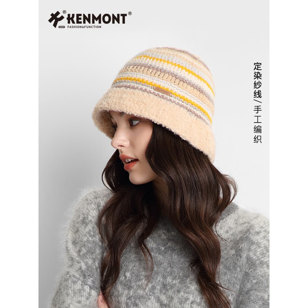 Kenmont kenmont chapéu balde de malha feminino outono inverno novo estilo balde de lã chapéu de malha à mão ins moda fem