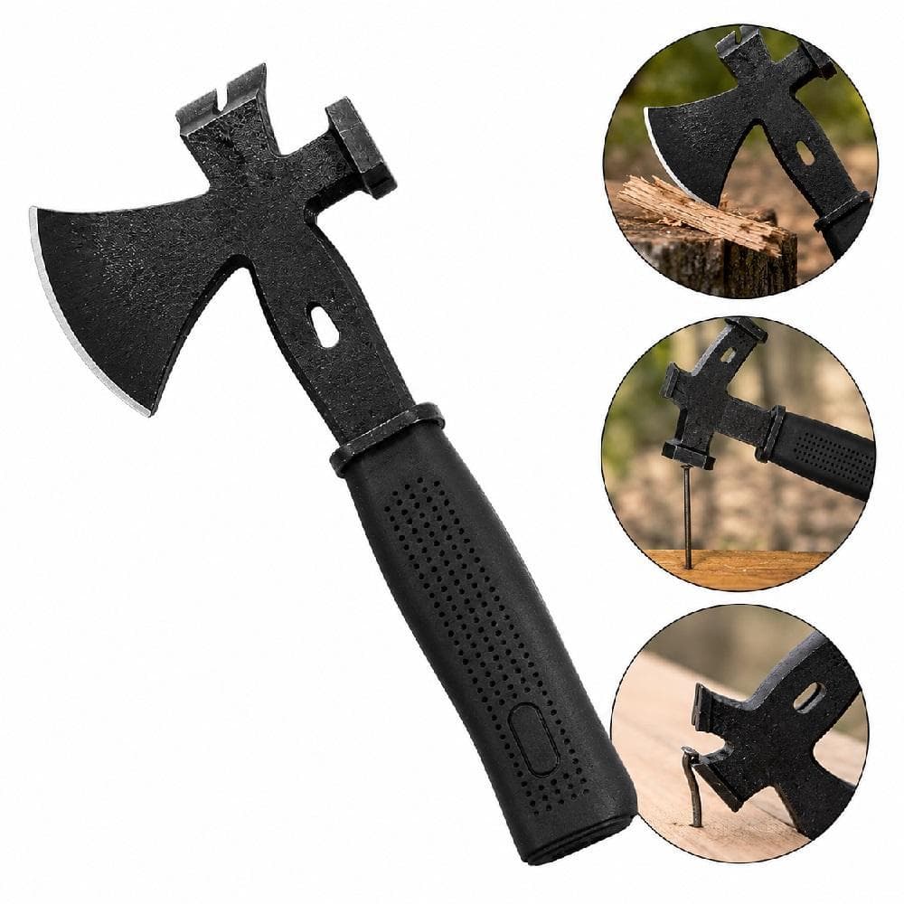 MACHADINHO TATICO MILITAR CAMPING 3 EM 1 MACHADO TOMAHAWK MARTELO EM ACO PE DE CABRA CABO EMBORRACHADO MULTIUSO