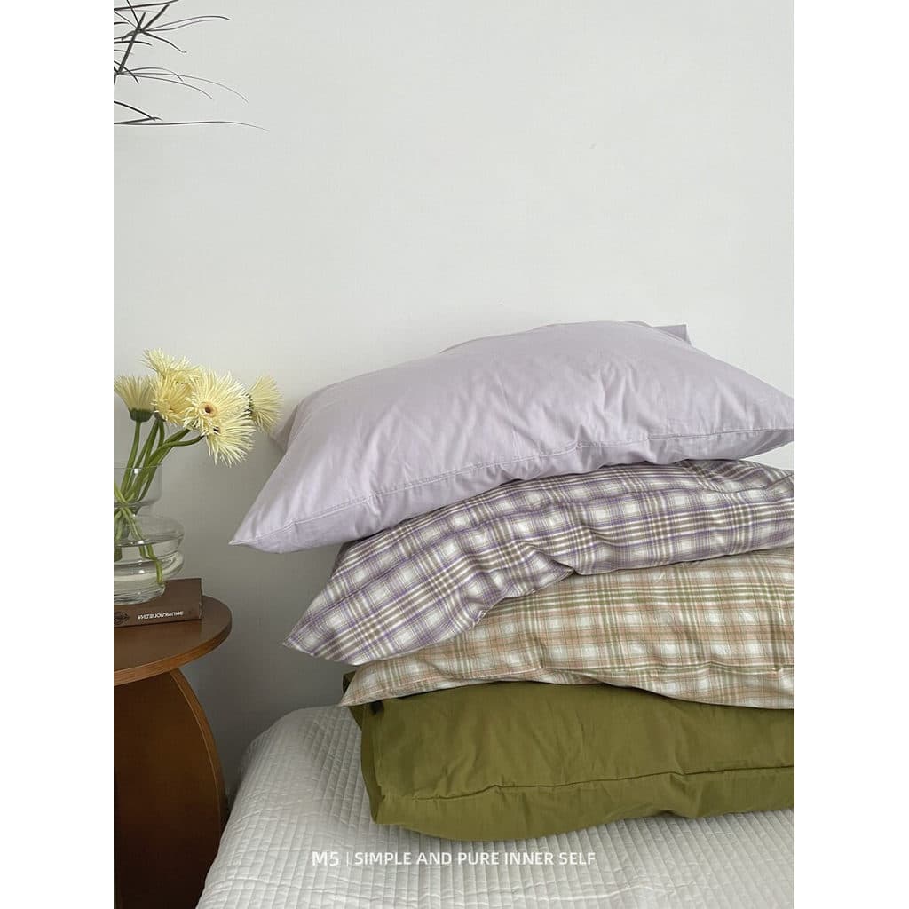 Estilo coreano xadrez único produto puro algodão fronha um par um pacote travesseiro de couro único 48x74cm fronha