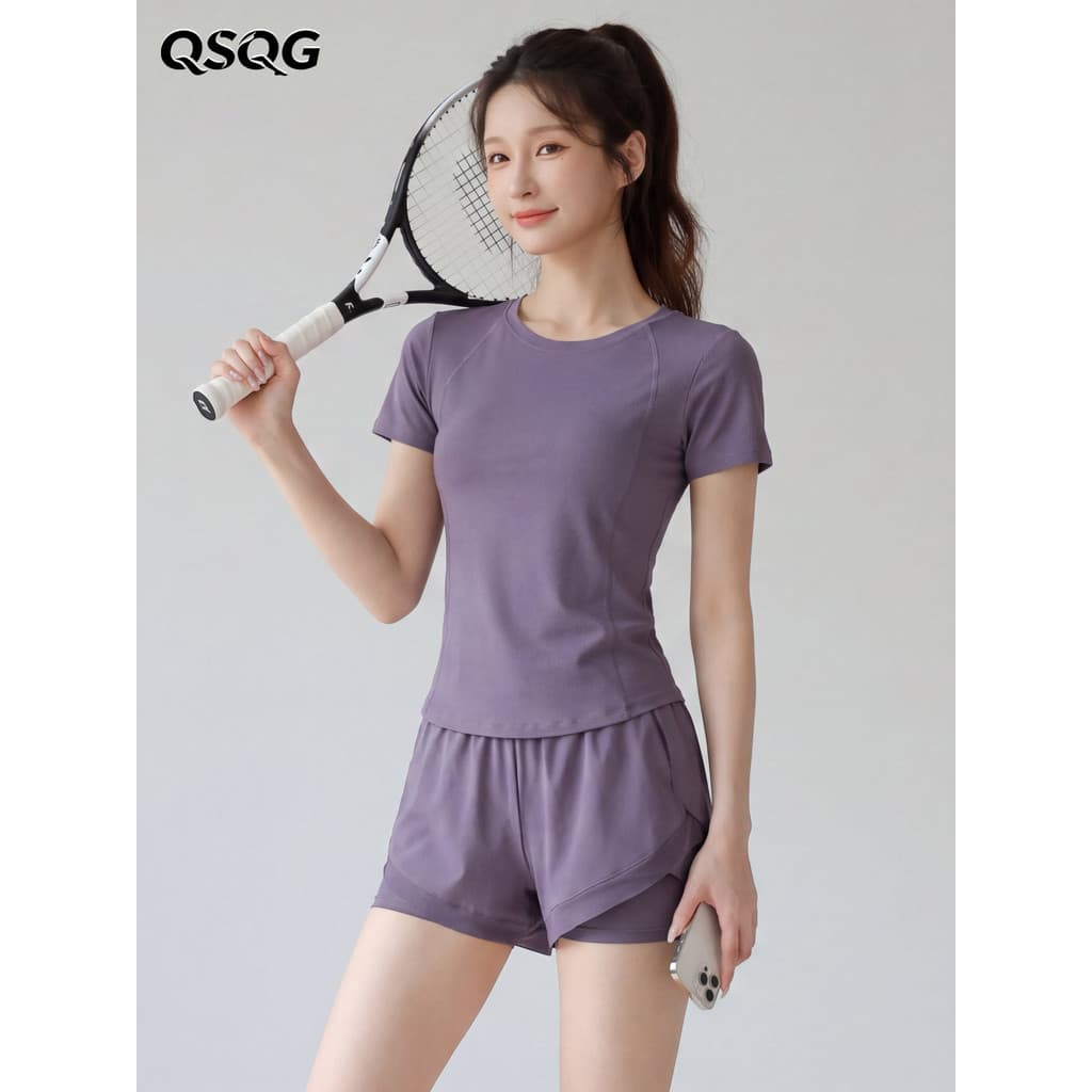Correndo terno esportivo feminino profissional maratona treinamento respirável camiseta Shorts de manga curta terno de F