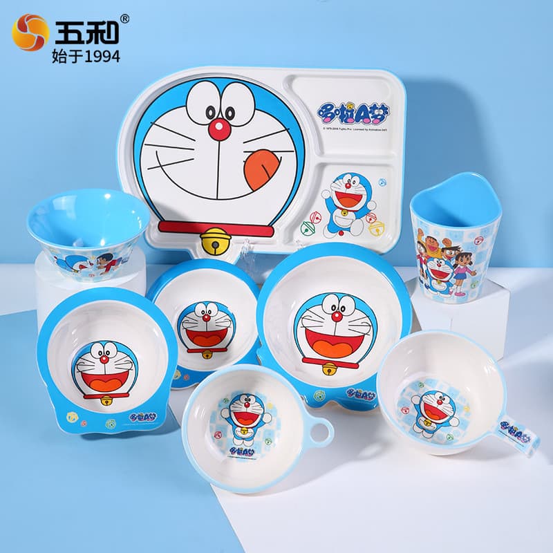 Doraemon talheres infantis tigela fofa doraemon prato de jantar desenho animado prato de jantar infantil doméstico