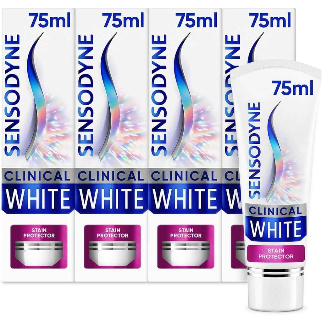 Pasta de Dente Sensodyne Clinical White, Pasta de Dente Clareadora para Dentes Sensíveis, Protetor de Manchas, Sabor Men