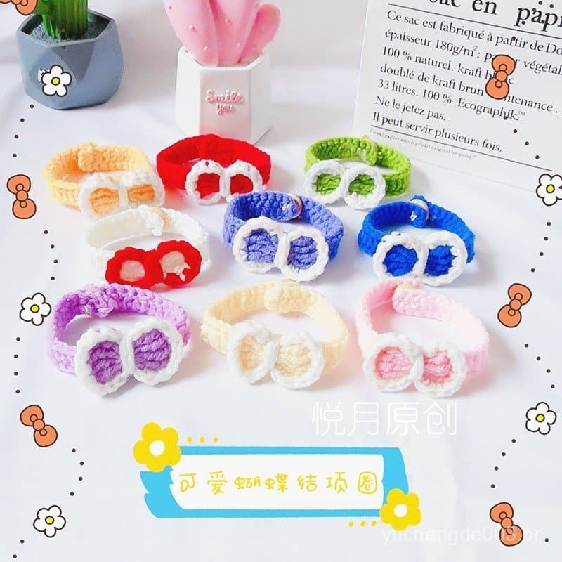 Coleira de lã para animais de estimação, para gatos e cães, com laço tricotado fofo, coleira para gatinhos pequenos 7.21