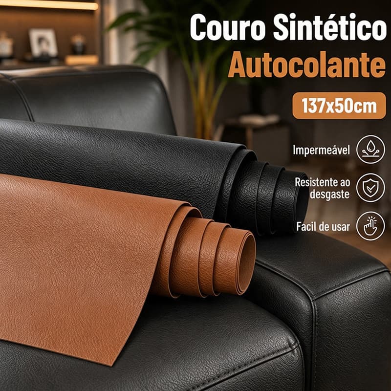 Couro Sintético Autocolante PVC 50x137cm Reparo Sofá Cadeira Automóvel