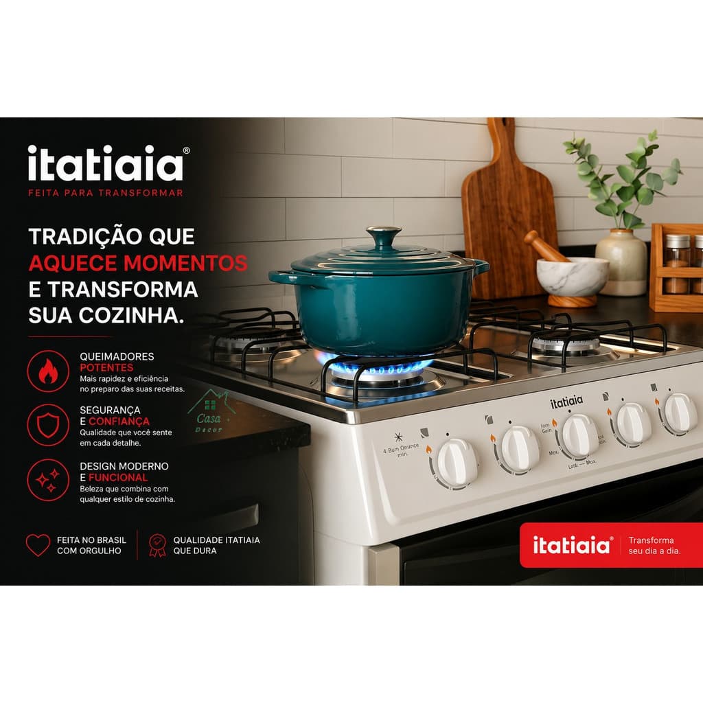 Fogão Itatiaia Star New 4 Bocas Branco Acendimento Automático - Forno Amplo - Mesa Inox Bivolt