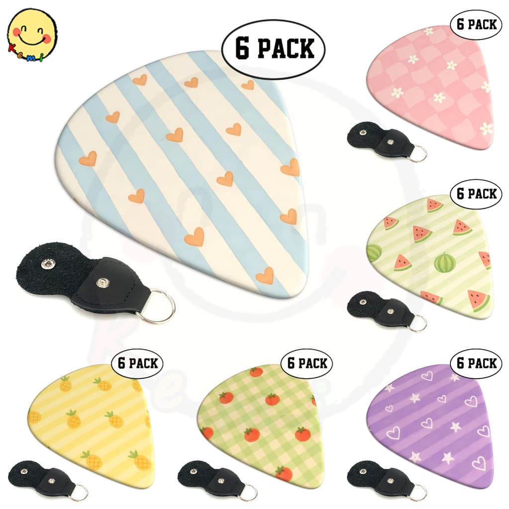 Palhetas De Guitarra Com Padrão Fofo , 6 Pacotes-0.46 Mm 0.71 0.96 , Presente Exclusivo Para Guitarras Baixo , Elétricas
