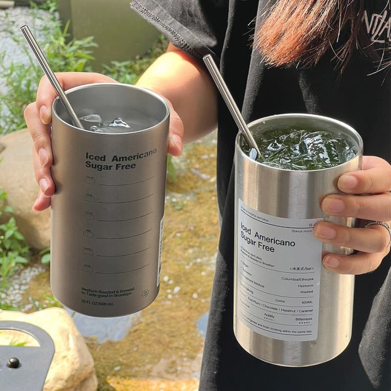 Copo de café americano gelado de aço inoxidável com palha corpo reto copo térmico portátil doméstico copo mestre de gelo