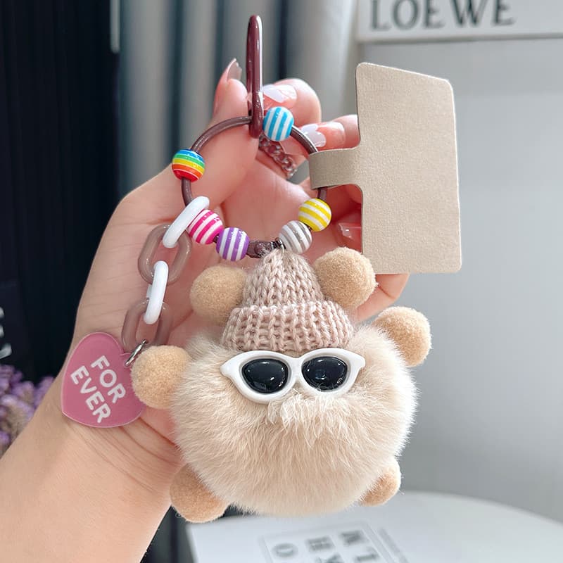 Chaveiro de Carro em Forma de Bola de Carvão Fofo para Mulheres, Exquisita Decoração de Mochila em Pelúcia, Acessório de