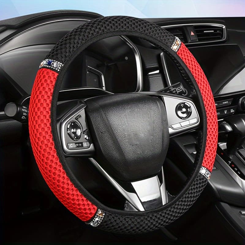 Capa de volante de diamante de carro decoração Interior respirável Universal antiderrapante capa de guiador