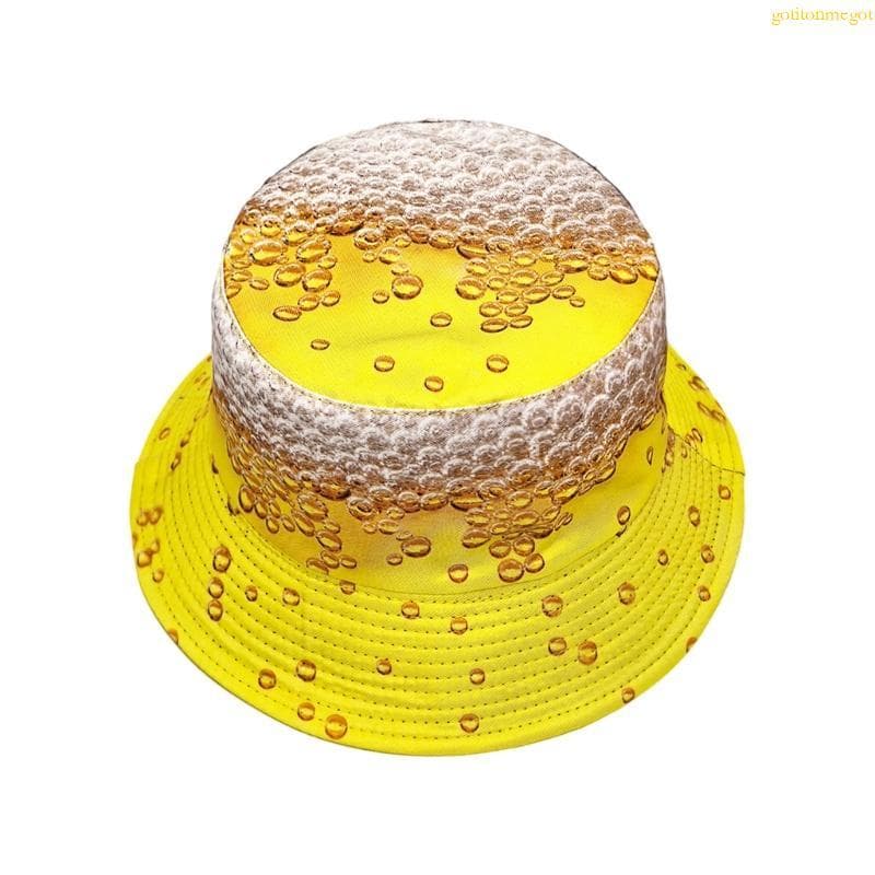 gotitonmegot Chapéu Balde Bolha Cerveja Amarelo Reversível Dobrável Pesca Solar Para Homens E