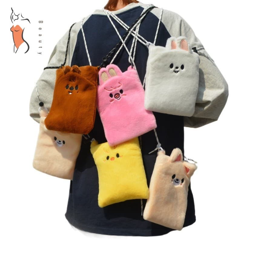 Bolsa De Ombro De Pelúcia De Pele De Coelho-Mini Armazenamento StrayKids Cartoon Para Mulheres E Homens