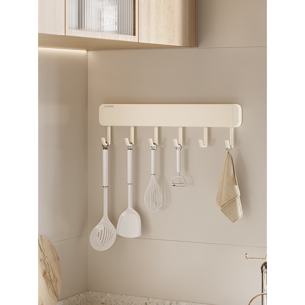 Leite branco cozinha gancho rack de perfuração-livre rack de cozinha acessórios fixado na parede espátula rack colher ar