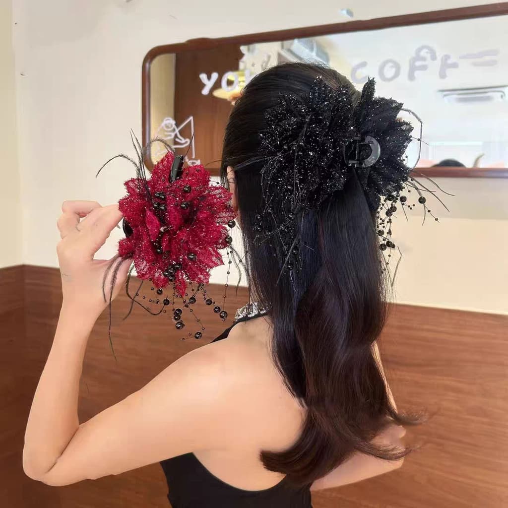 Único Coreano Coral Única Flor Borla Captura Acessórios De Cabelo De Deslocamento Feminino