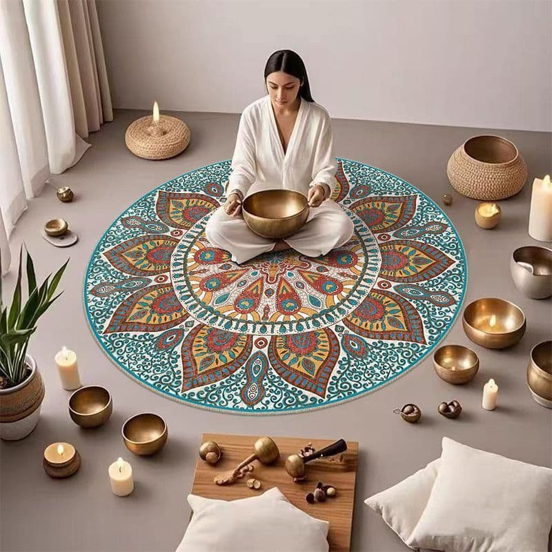 Tapete Zen chinês redondo, tapete de meditação, tapete de ioga retrô, tapete de decoração de sala de estar de estudo B e