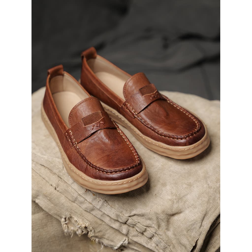 Mocassins masculinos de couro de cavalo lavado, mocassins leves de luxo, sapatos de couro genuíno, sapatos de ervilhas,
