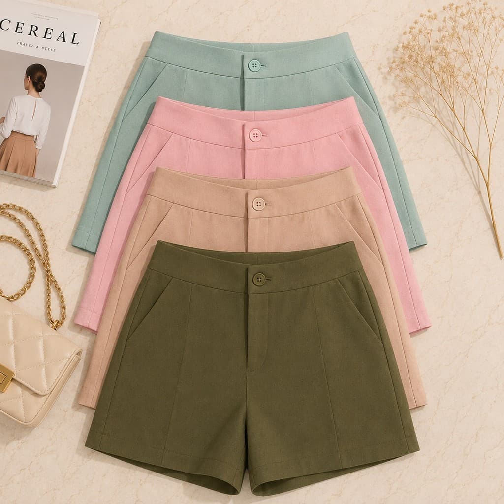 Kit 3 Shorts Femininos Alfaiataria Cintura Alta Social Elegante Plus Size M ao G2 Cores Aleatórias Moda Feminina Casual