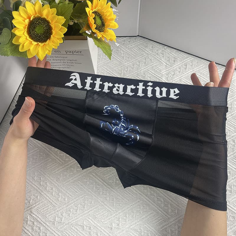 Pacote múltiplo de cuecas boxer masculinas de seda gelada com design de malha e vazados, cuecas boxer exclusivas para ho