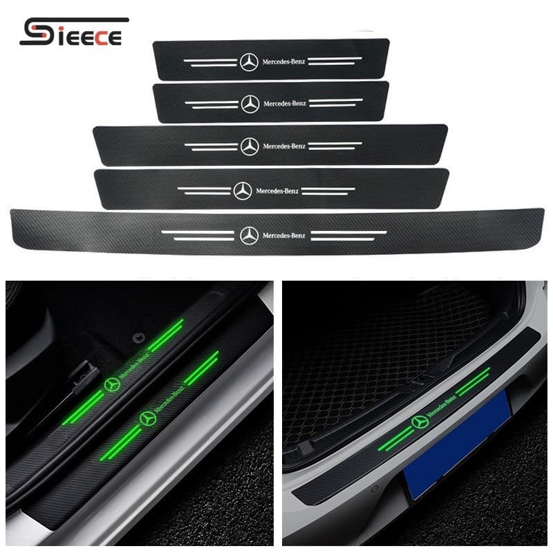 Sieece Protetor De Soleira De Porta De Carro Em Fibra De Carbono Luminoso Adesivo-Malas Traseiro Tiras De Limiar Para Me